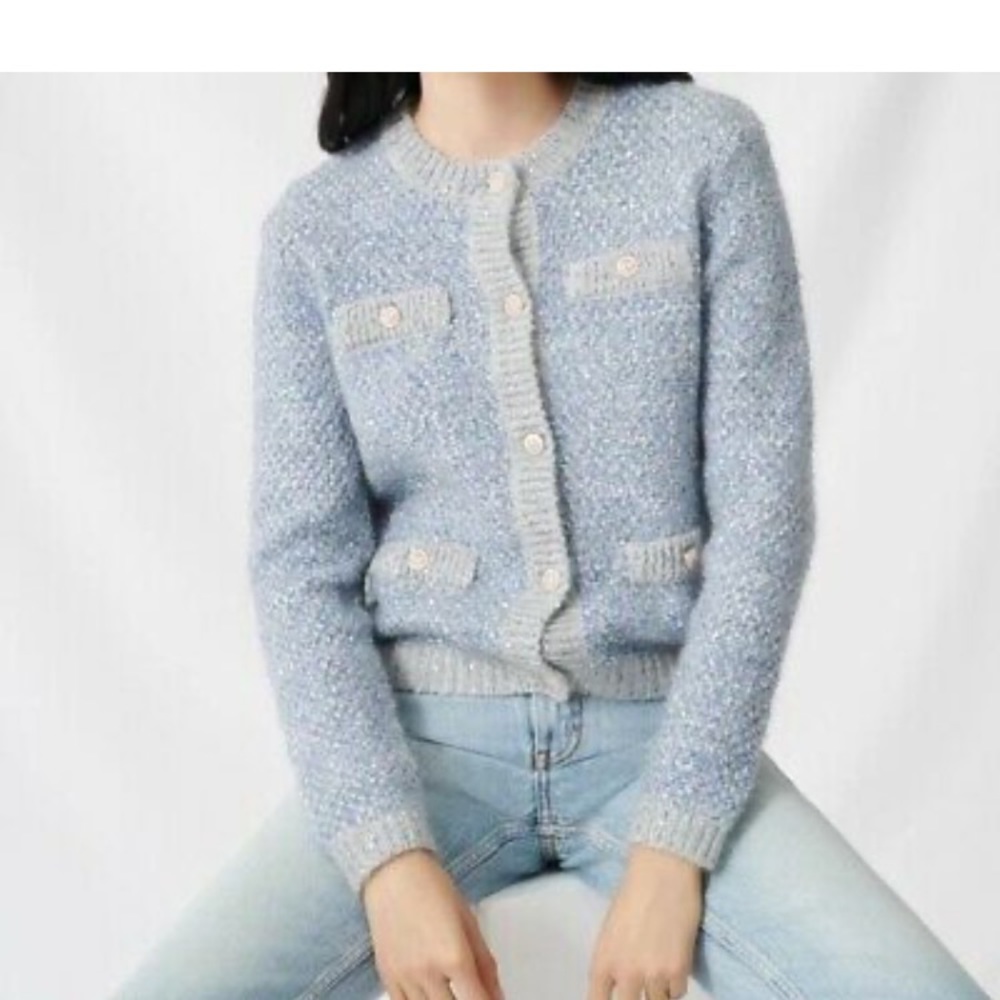 Maje fancy lurex knit, light blue